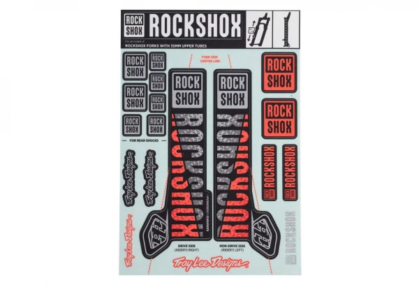Kit Stickers Fourche RockShox 35mm - Troy Lee Design Argent / Orange 3 Kit Stickers Fourche RockShox 35mm - Troy Lee Design Argent / Orange